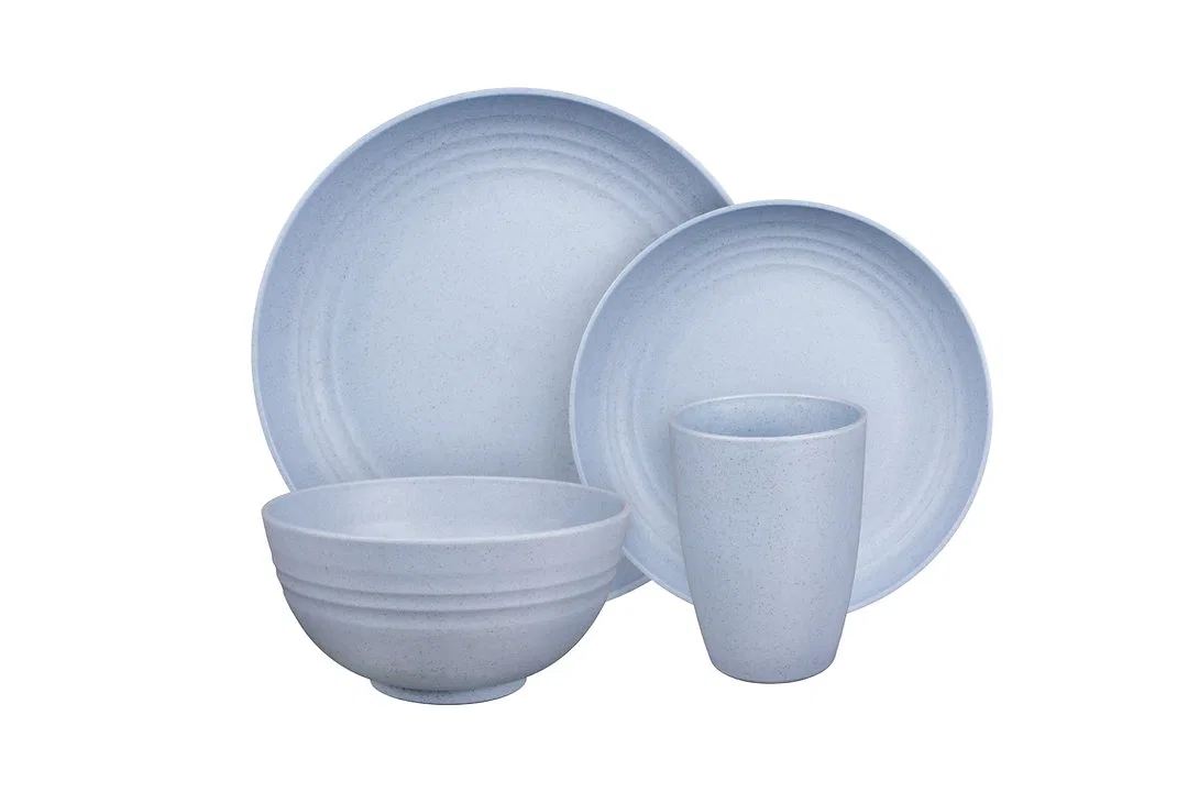 CC-011BB – CAMP CASUAL Dish Set, 8 Piece Set Boho Blue Without Design Recycled Polypropylene And Wheat Straw With Two...